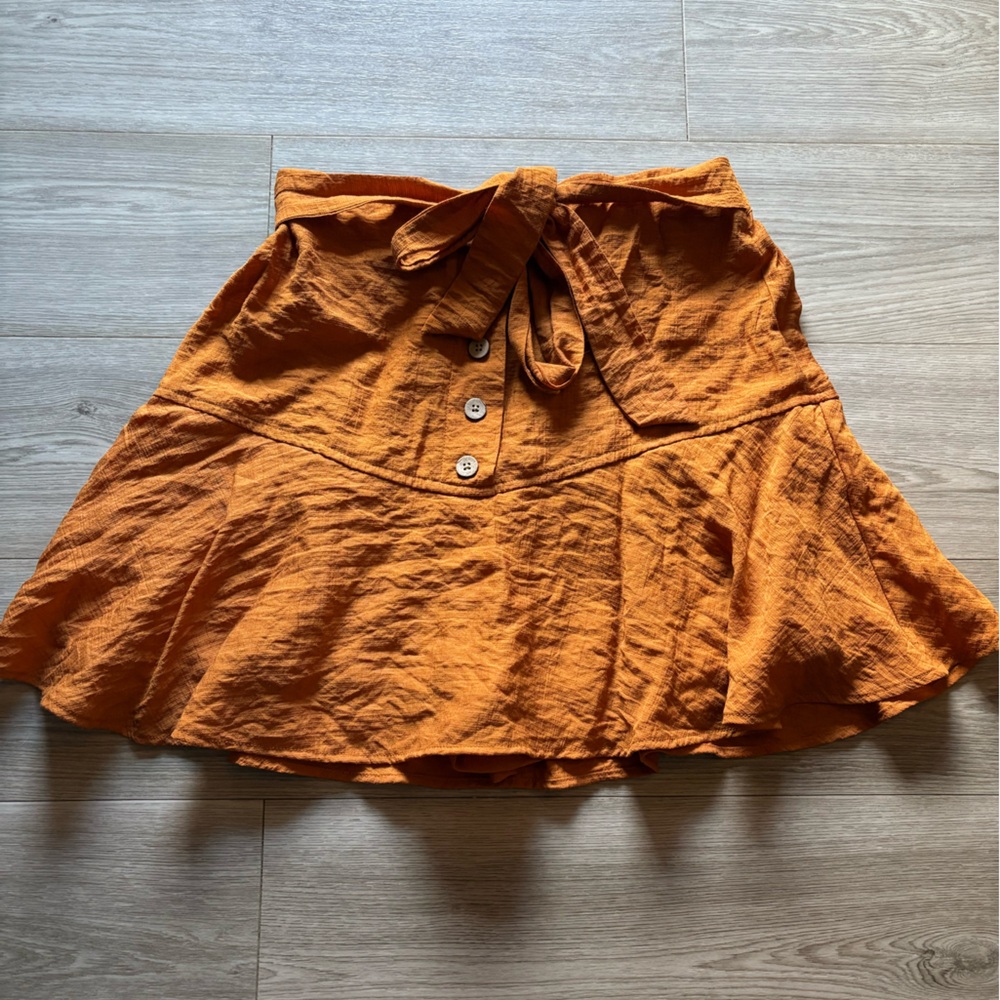 Harper Heritage Orange Skater Mini Skirt with Tie Front